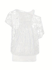 Lace Ruffle Trim Blouse & Tank Top Set Women's Clothing