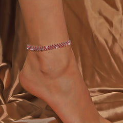 Rhinestone Beaded Tennis Chain Anklet Elastic Beach Ankle Bracelet