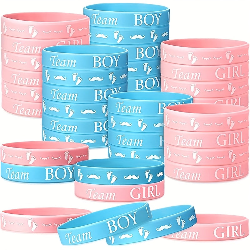 24pcs Team Boy Girl Gender Reveal Silicone Bands Pink & Mustache