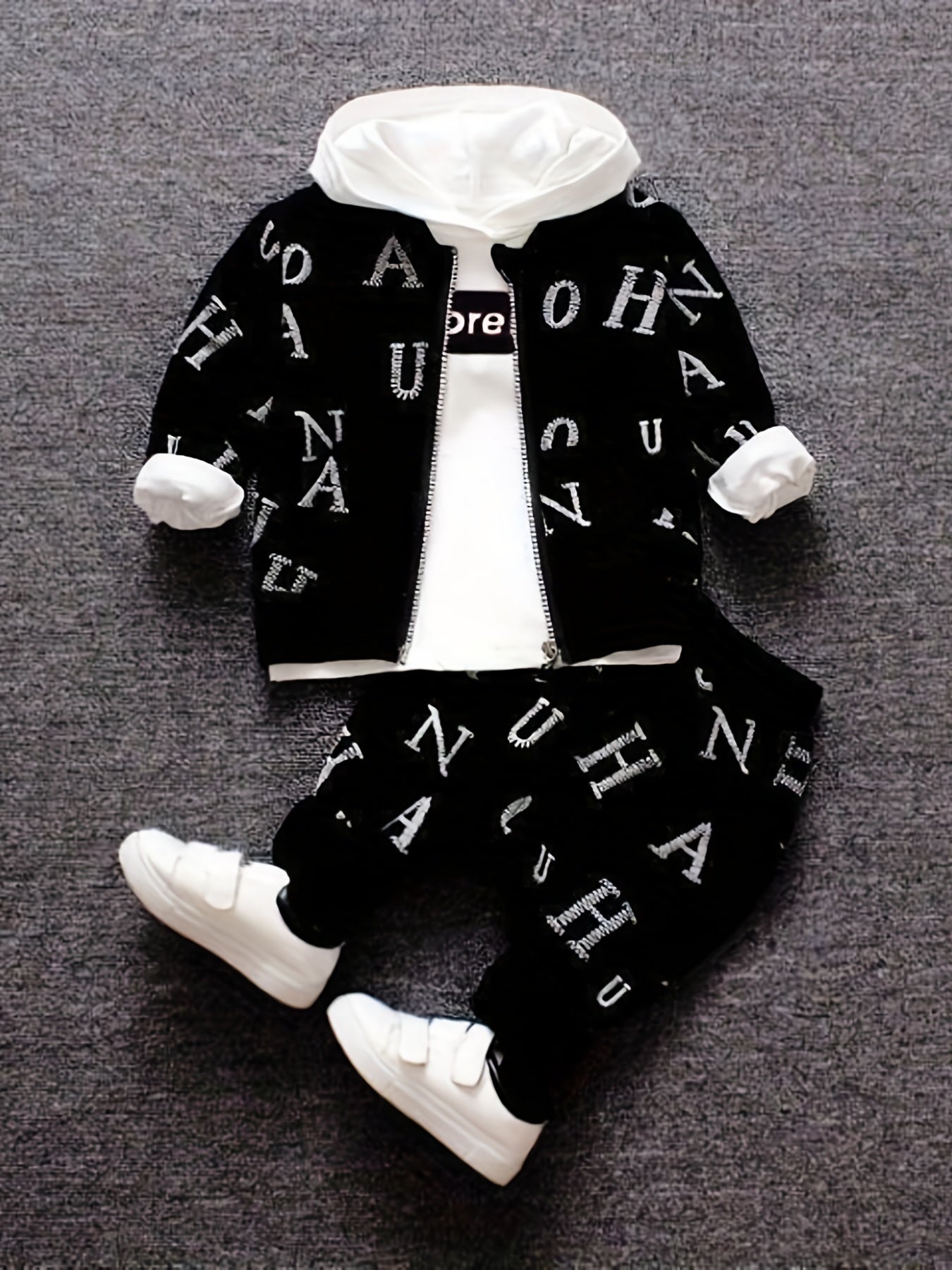 Boys Letter Print Top Coat Pants Set Spring Autumn Suit