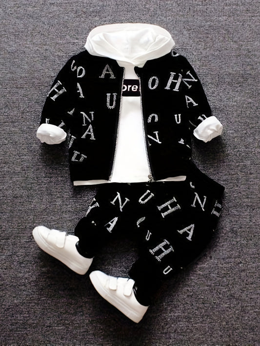 Boys Letter Print Top Coat Pants Set Spring Autumn Suit
