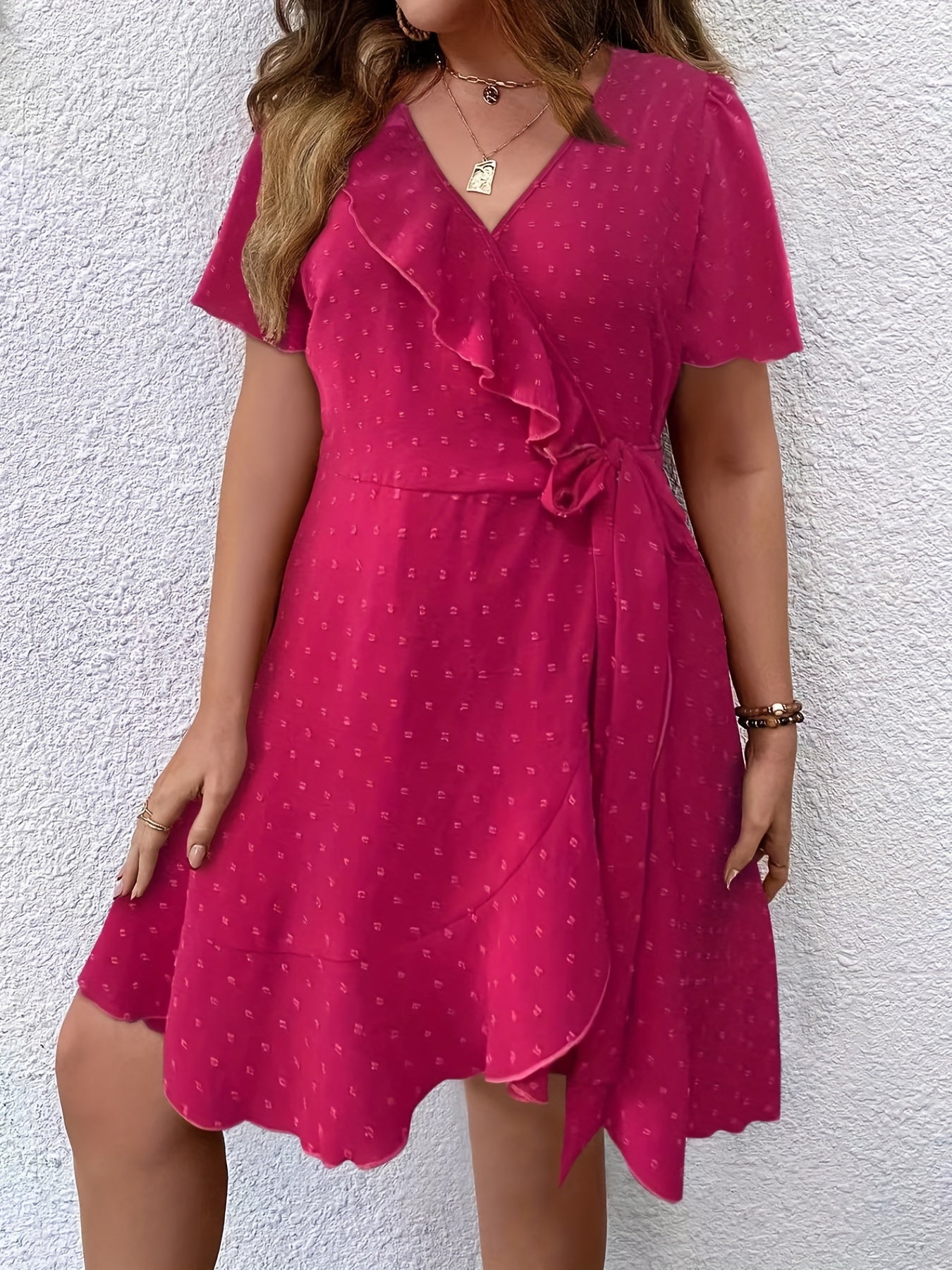  Boho Dress Women's Plus Floral Print Short Sleeve Ruffle Trim