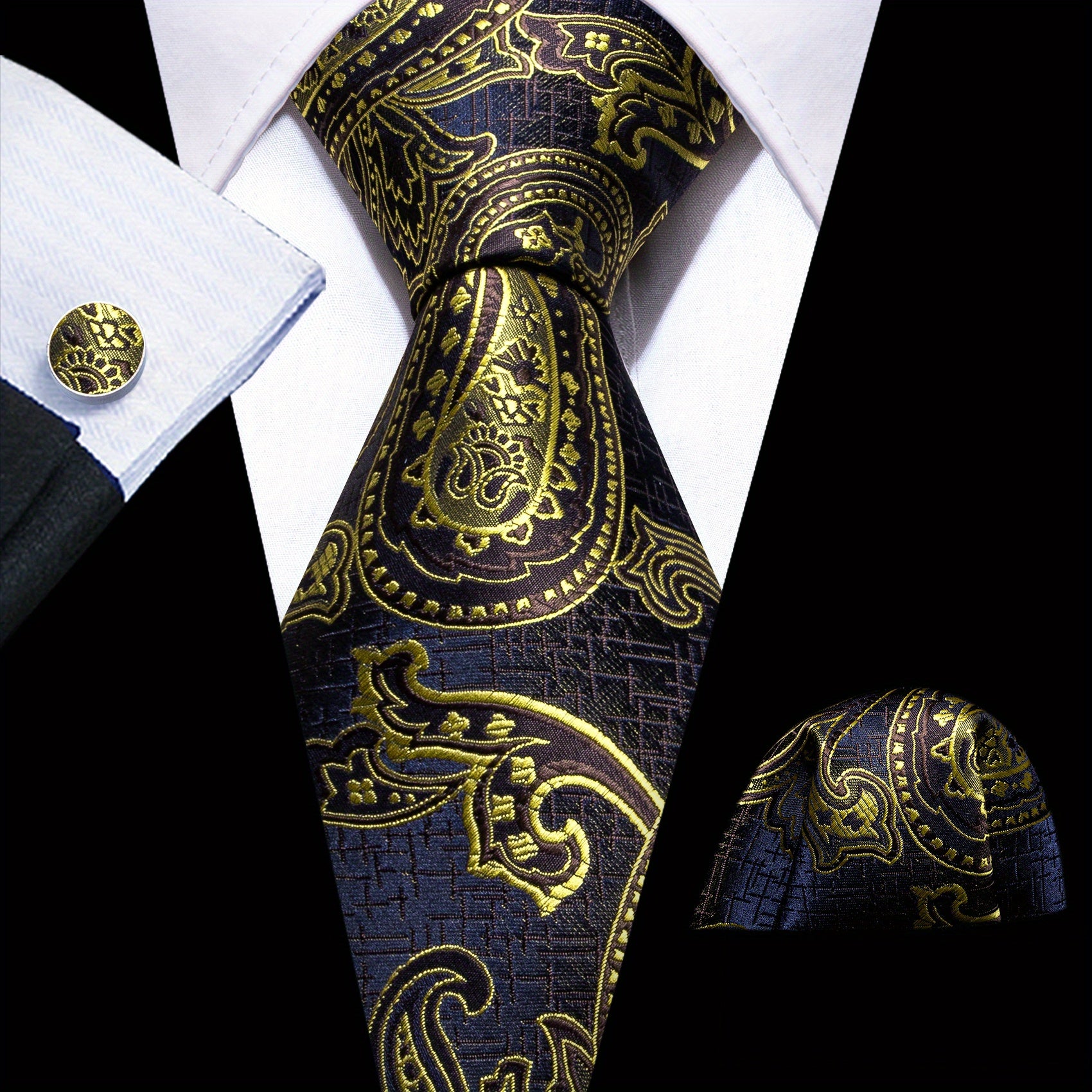 Barry Wang Men's Tie Silk Check Jacquard Tie Set