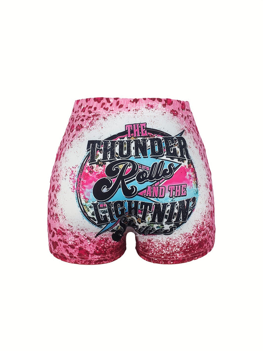 Leopard Print Skinny Shorts Casual Elastic Waist Shorts