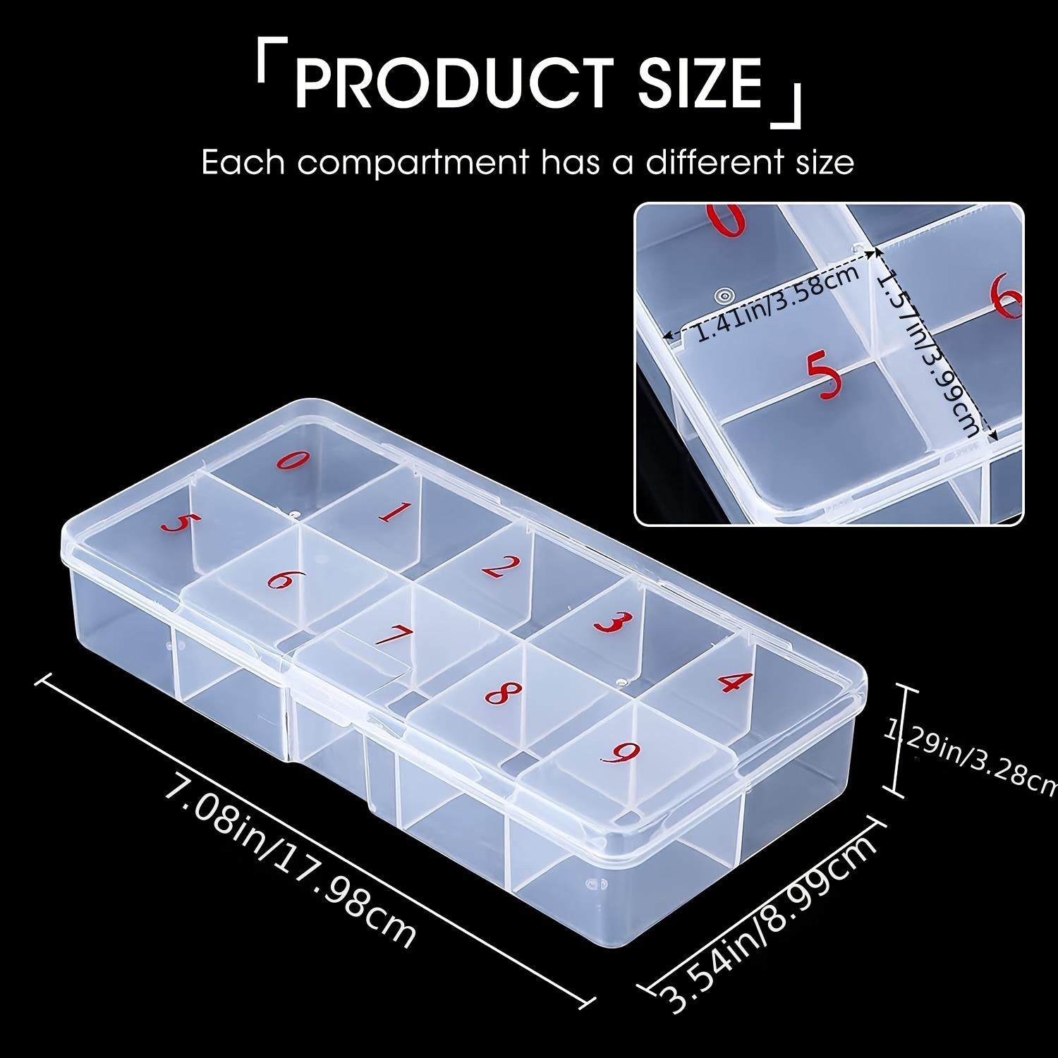 10-Section Clear Plastic Nail Tip Storage Organizer