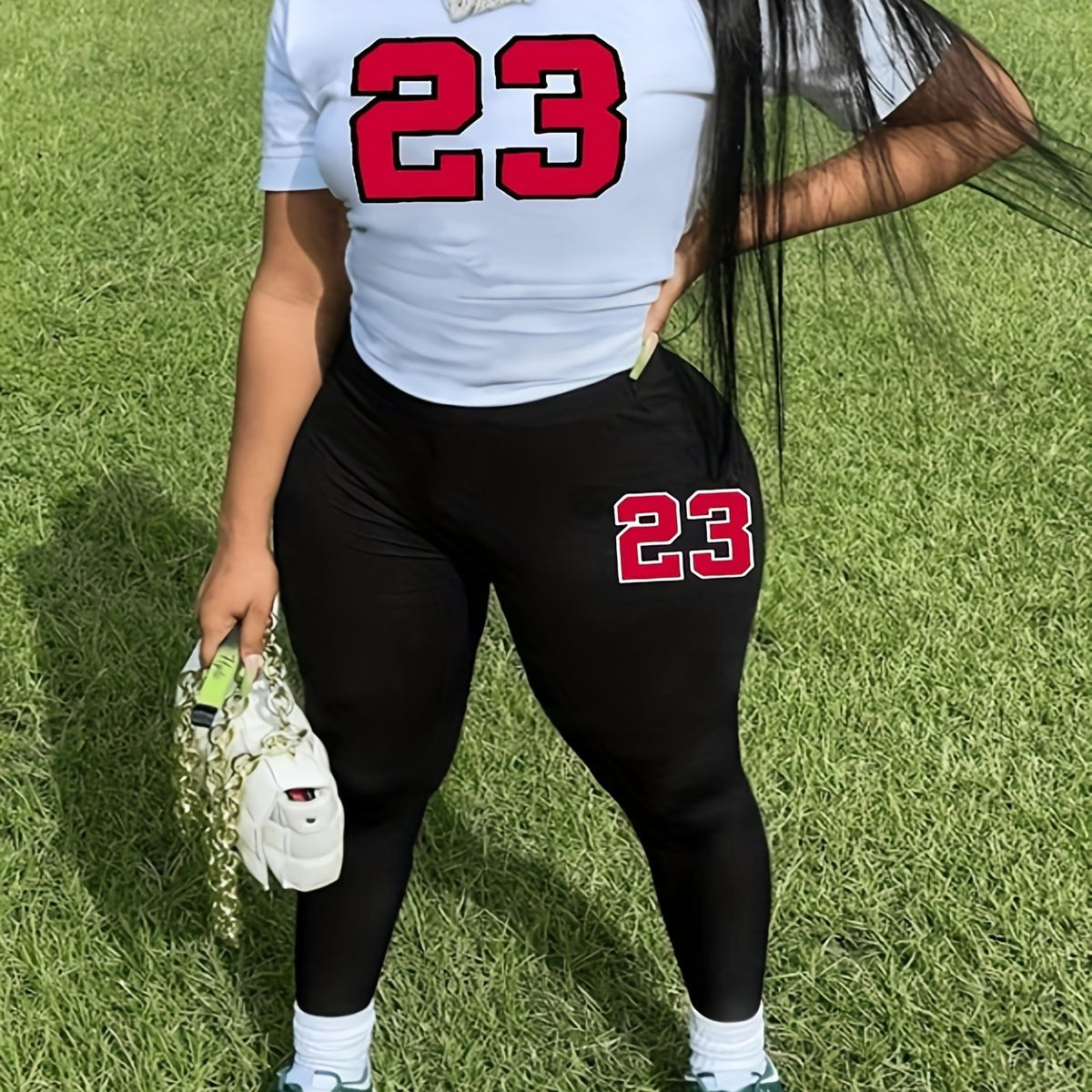 Women's Plus Number Print 2pc Set Crop Top & Leggings