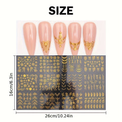 12 Sheets Nail Stickers Bronzing Flower Leaf Lace Geometry Line Nail Art Sliders
