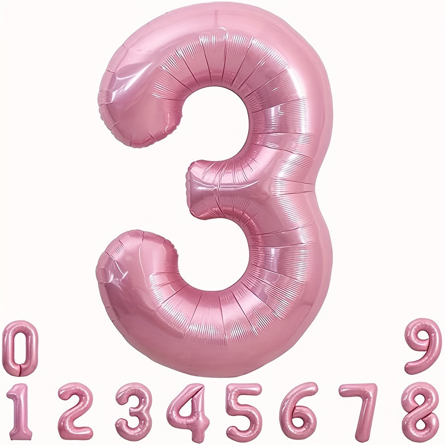 40 Inch Macaron Pink Number Balloons 0-9 with Ribbon & Straw