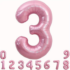 40 Inch Macaron Pink Number Balloons 0-9 with Ribbon & Straw