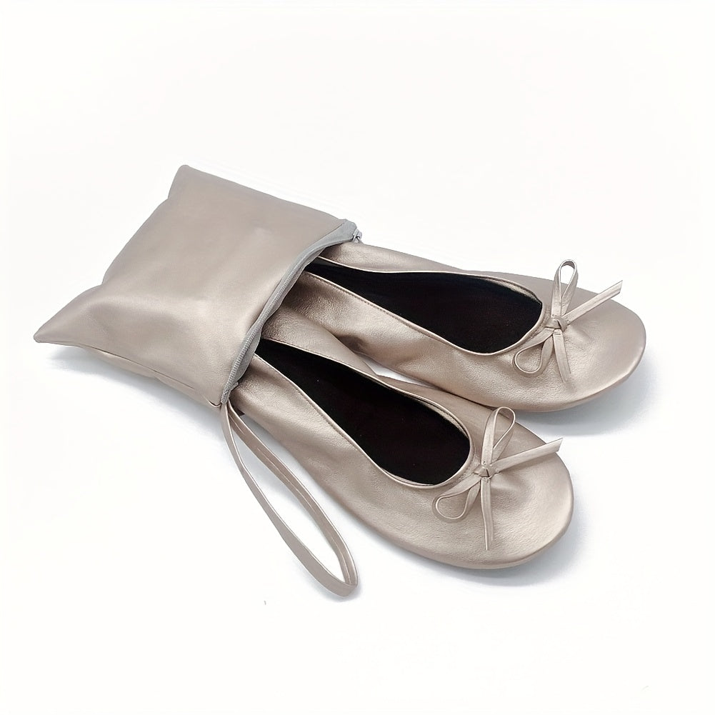Women's Rollable Ballet Flats Soft Sole Wedding Shoes + Bag