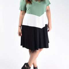  Colorblock Short Sleeve V Neck Dress