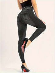  Denim Print High Rise Leggings