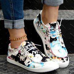 Tie Dye Canvas Low Top Lace Up Comfy Shoes Women's Flat