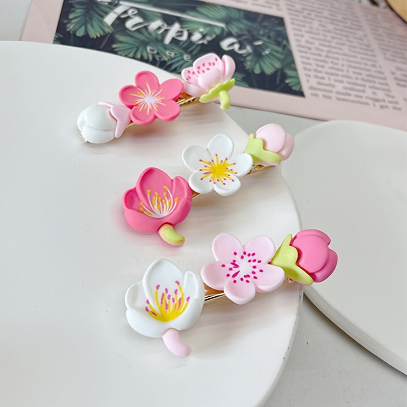 Peach Blossom Tulip Lily Hair Clips Barrette Scrunchie