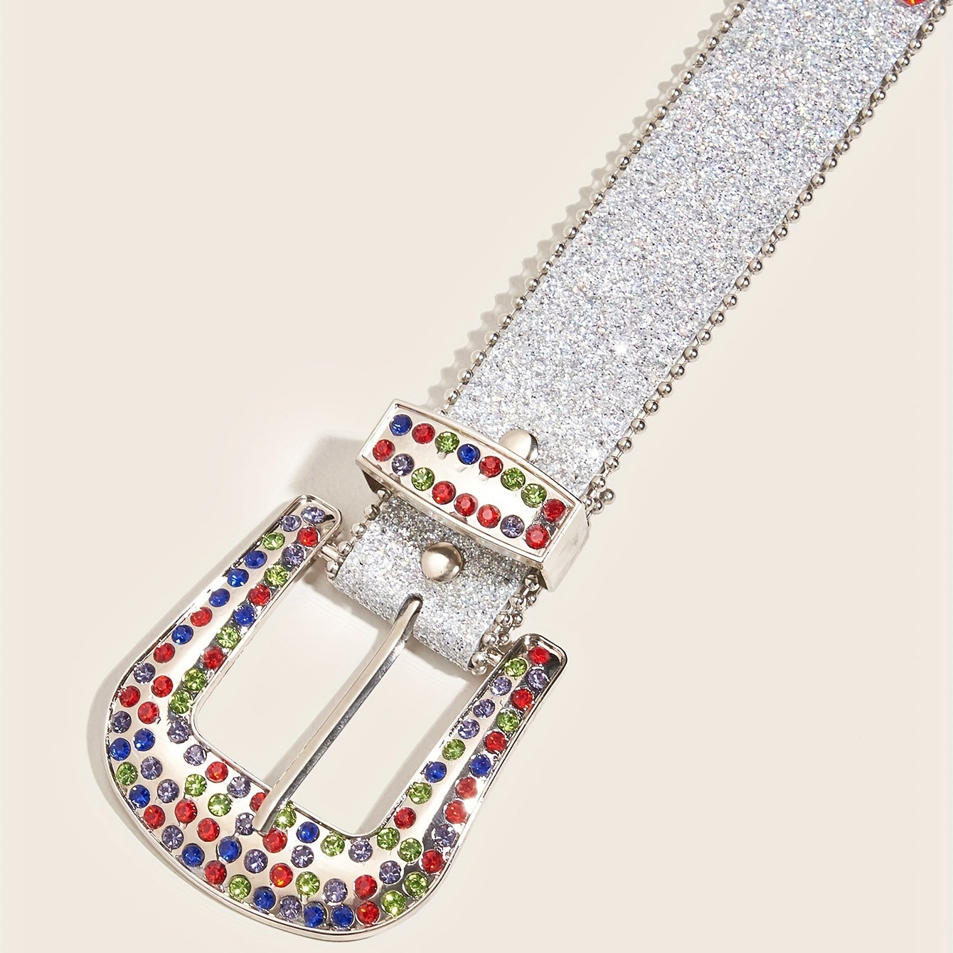 Colorful Rhinestone PU Belt Star Rivet Sparkly Beads Decor Sequin Belt