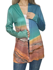  Casual Cardigan Women's Plus Painting Print Long Sleeve Open Front