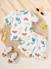2pcs Baby Boys Dino Print T Shirt & Shorts Set