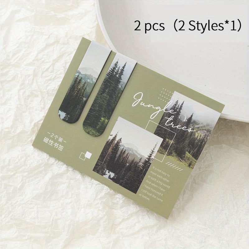 2pcs Magnetic Bookmark Scenery Clouds Literary Pattern Reading Tool
