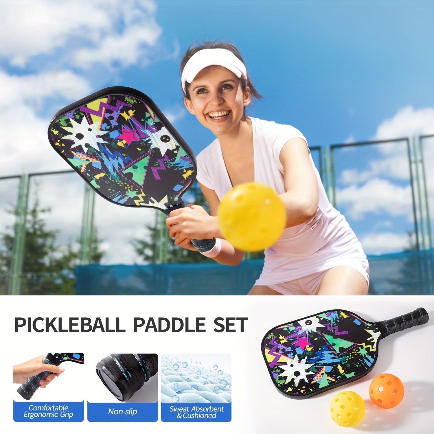 Fiberglass Pickleball Racket w/ Cushioning & Polypropylene Core - 11.99 cm Grip