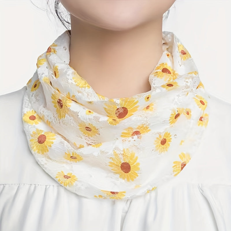 Lace Floral Butterfly Print Scarf Thin Breathable Neck Gaiter Warm Elastic