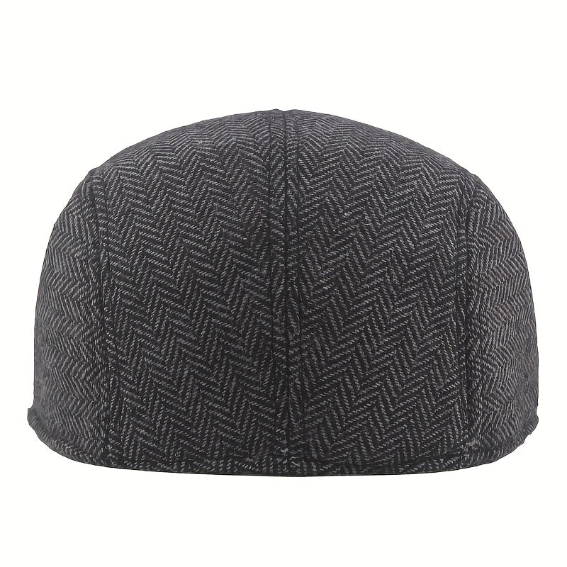 Mens Herringbone Tweed Blend Flat Cap Ivy Cabbie Driving Hat