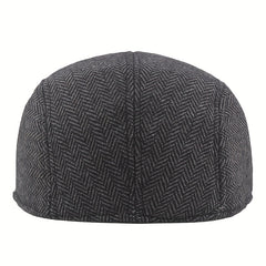 Mens Herringbone Tweed Blend Flat Cap Ivy Cabbie Driving Hat