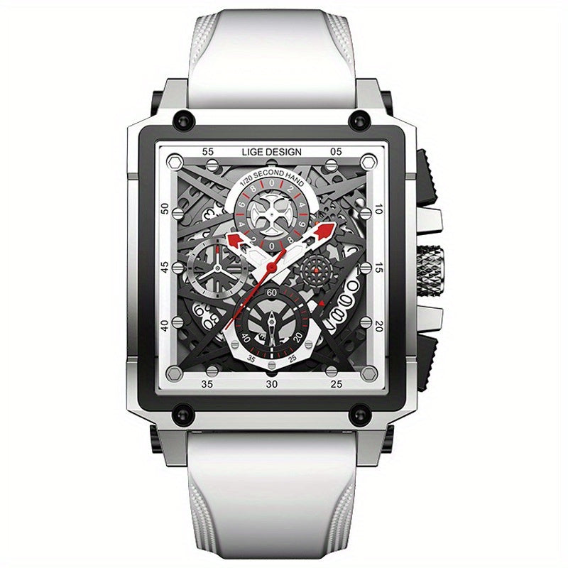 LIGE Boy's Top Hollow Square Sport Watch Leather Strap Waterproof Quartz WristWa