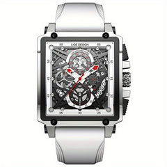 LIGE Boy's Top Hollow Square Sport Watch Leather Strap Waterproof Quartz WristWa