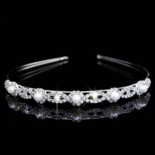 Rhinestone Double Layer Queen Crown Tiara Headband Bridal Wedding Hair Accessory