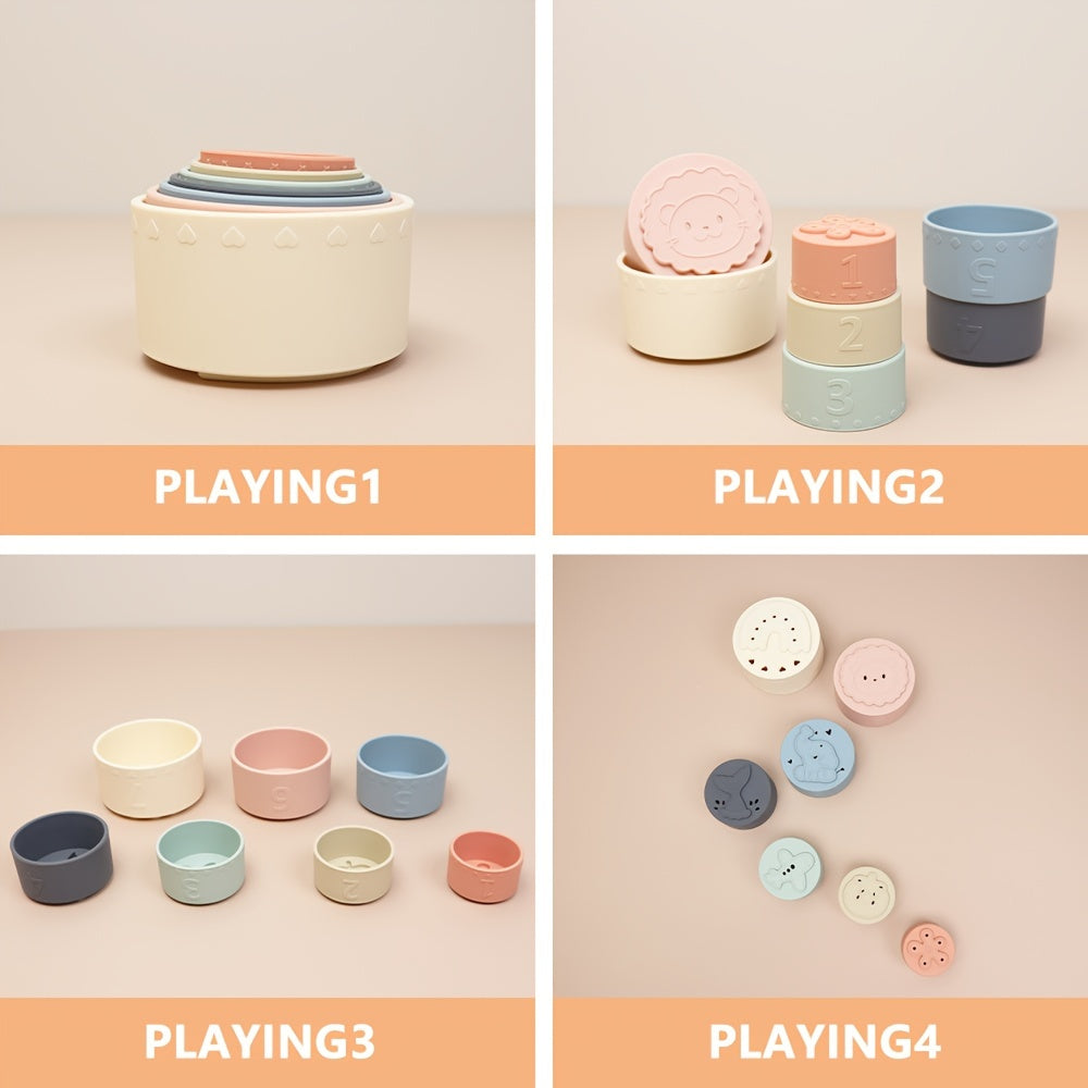 7 Piece Silicone Number Stacking Cups Educational Toys for 0-3 Years