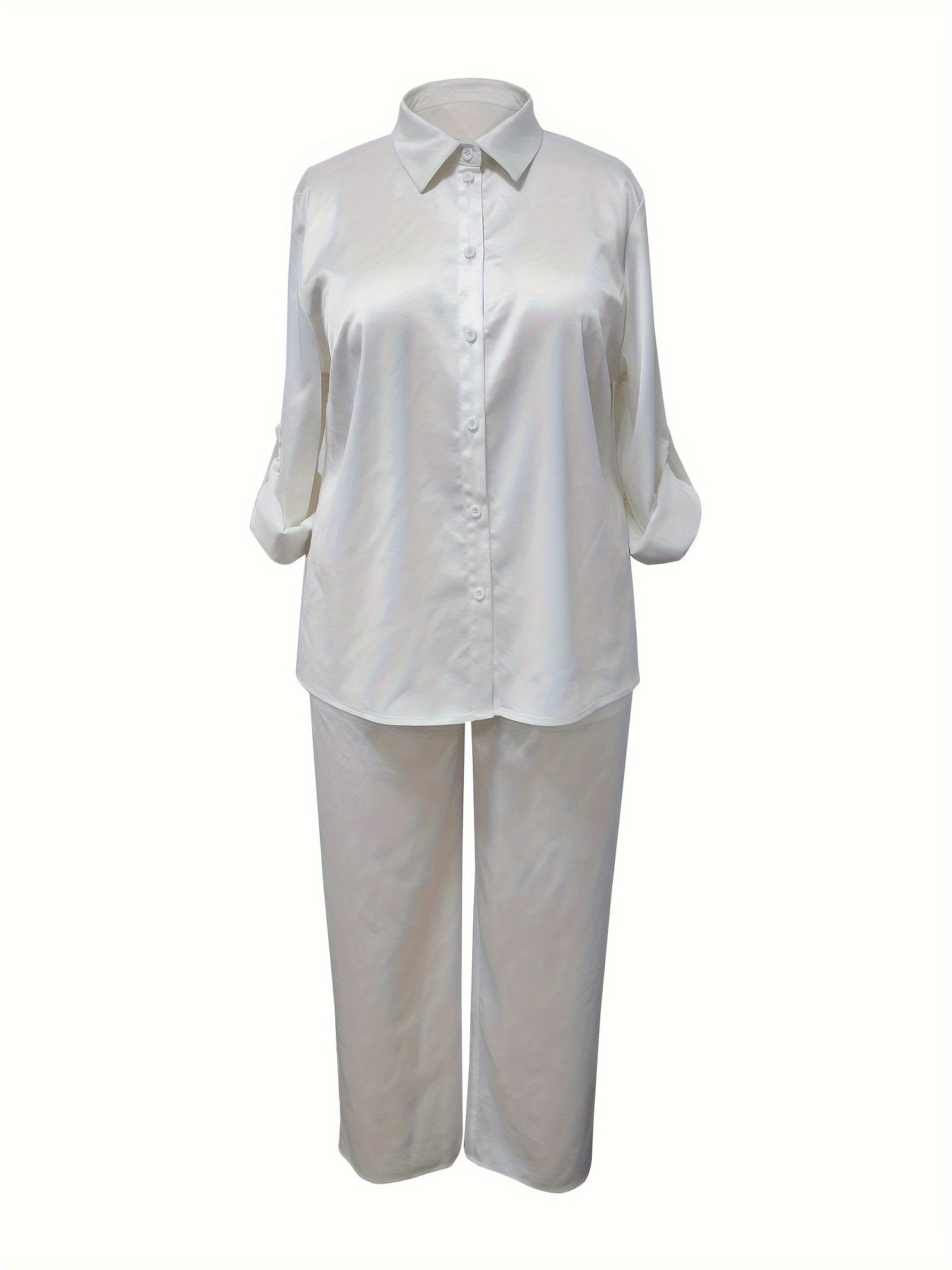  Button Up Blouse & Pants 2 Piece Set