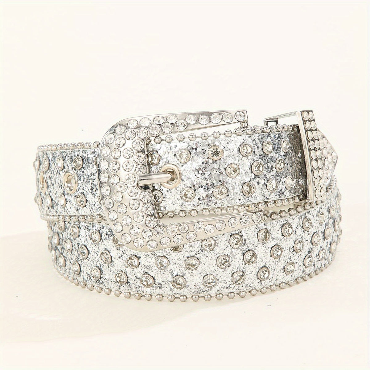 Sparkling Silvery Rhinestone Hip Hop Belt