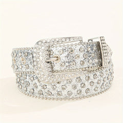 Sparkling Silvery Rhinestone Hip Hop Belt