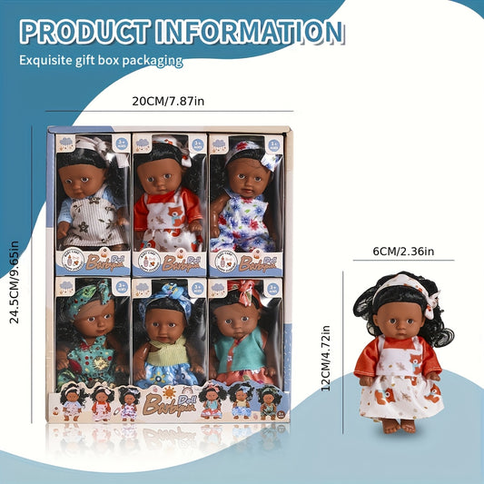 6pcs African Girl Doll Set with Clothes and Curly Hair for Children 3-8