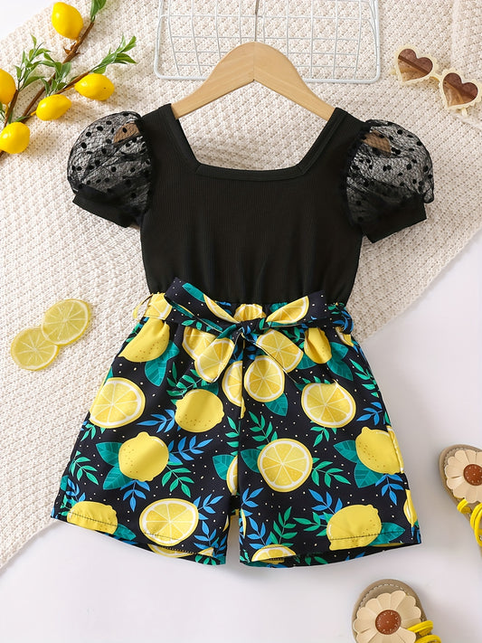 Girls Lemon Graphic Romper Jumpsuit Shorts Beach Holiday Outfit