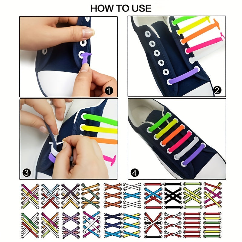 16pcs Silicone No Tie Shoelaces for Kids & Adults - Quick Shoe Lace