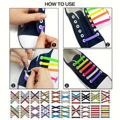 16pcs Silicone No Tie Shoelaces for Kids & Adults - Quick Shoe Lace
