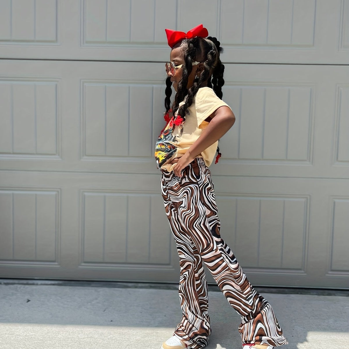 Girls Swirls & Leopard Print Flared Bell Bottom Pants Kids Outfit