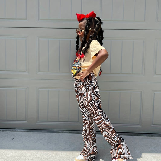 Girls Swirls & Leopard Print Flared Bell Bottom Pants Kids Outfit