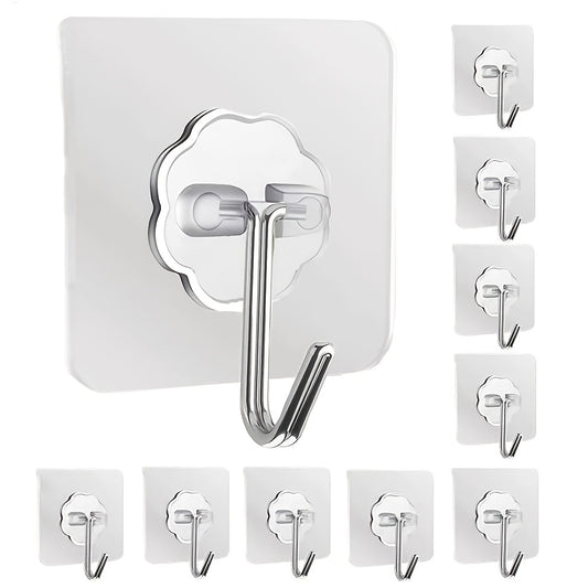 10pcs Self Adhesive Heavy Duty Wall Hooks Waterproof Oilproof No Punching