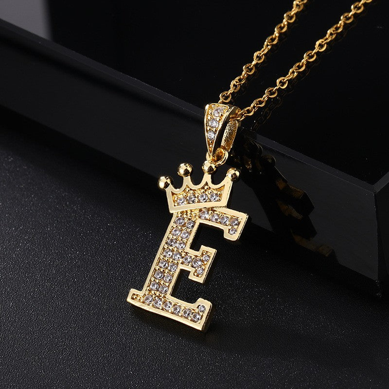 Zircon Inlaid Alphabet Necklace 18K Plated Clavicle Chain for Women