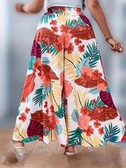  Tropical Print High Rise Wide Leg Trousers