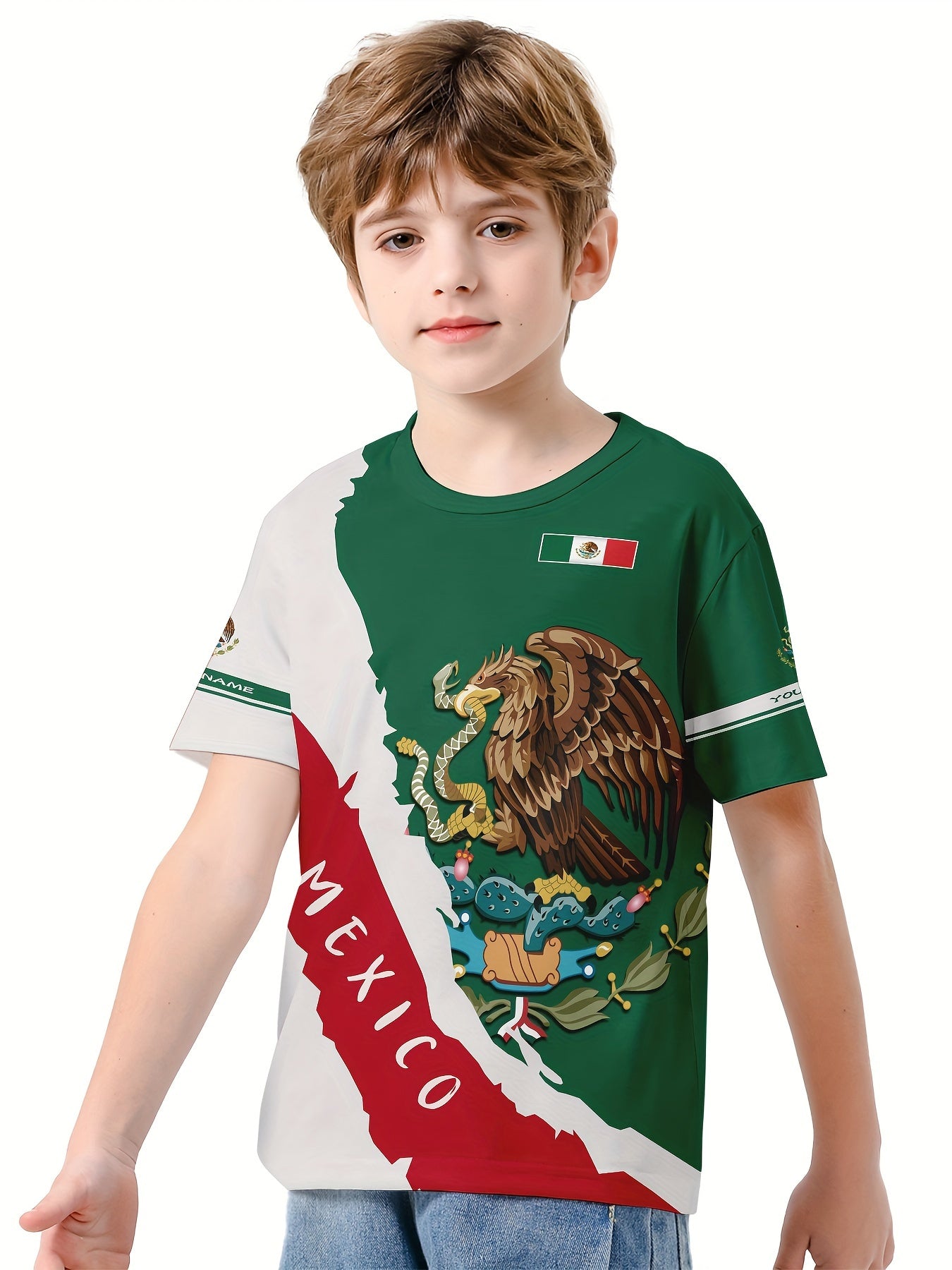 MEXICO Boys 3D Print Creative T-shirt Short Sleeve Top Summer Kids Clothes