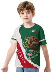 MEXICO Boys 3D Print Creative T-shirt Short Sleeve Top Summer Kids Clothes