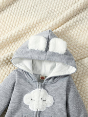 Toddler Cloud Print Jumpsuit With Ears Thermal Bodysuit