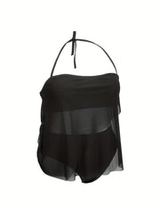 Vacay Tankini Set Plus Size Halter Neck Beachwear Two Piece Set