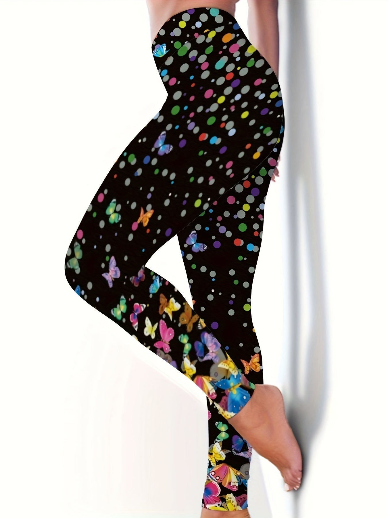 Butterfly & Polka Dot Print High Waist Yoga Legging Women's Activewear