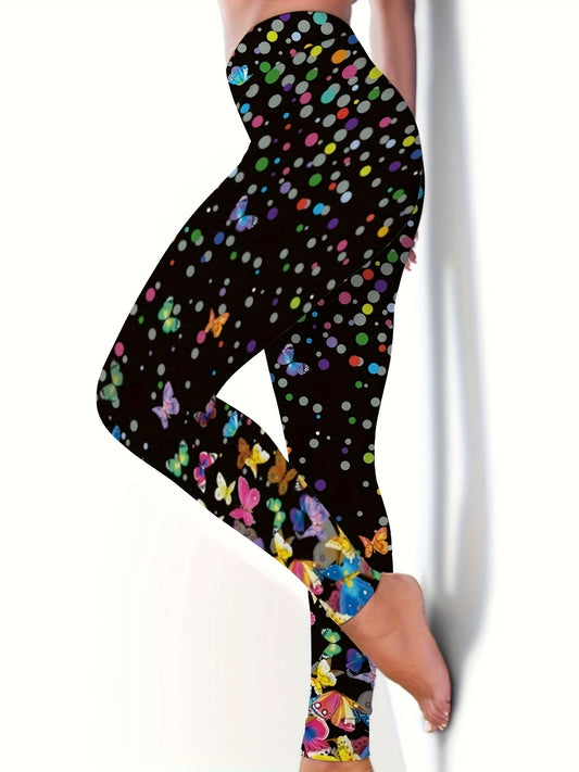 Butterfly & Polka Dot Print High Waist Yoga Legging Women's Activewear