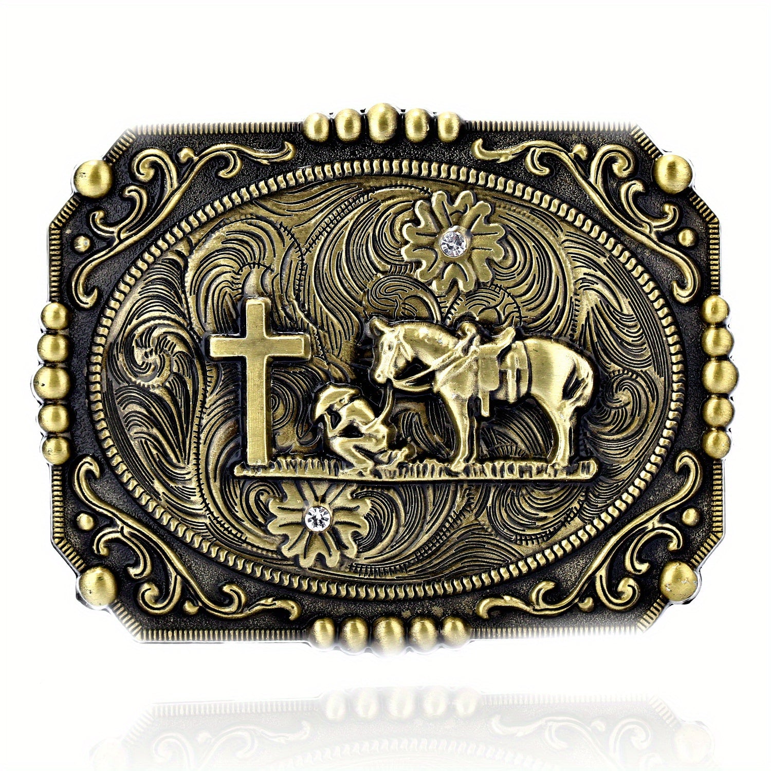 Vintage Western Cowboy Belt Buckle Cross Horse Novelty Belt Buckle