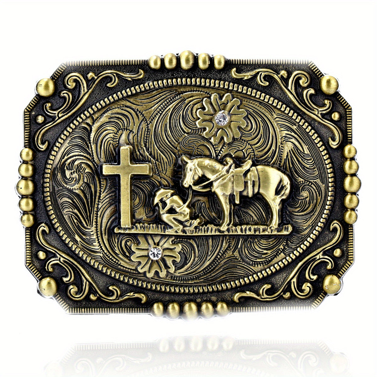 Vintage Western Cowboy Belt Buckle Cross Horse Novelty Belt Buckle